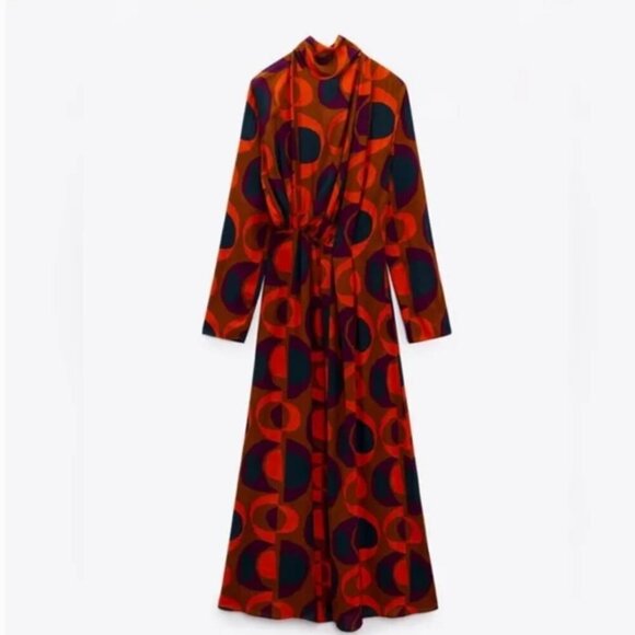 Zara Retro Geometric Print Midi Dress  Size Medium NEW WITH TAG! - Picture 5 of 12